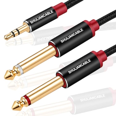 SHULIANCABLE 3.5mm 1/8" TRS to Dual 6.35mm 1/4" TS Cable, Mono Stereo Y-Splitter Audio Cable for iPhone, iPod, Multimedia Speakers and Home Stereo,etc (6.6Ft/2M)