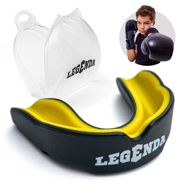 Legenda Sports Mouthguard for Kids (w/ Case), Professional Mouth guard for Boxing, MMA, Karate, Football, BJJ, Jiu Jitsu, Martial Arts, Rugby, Lacrosse, Hockey and High Contact Sports (White / Blue)