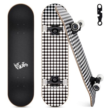 Skateboards for Beginners, 31"x8" Complete Skateboard for Kids Teens &amp; Adults, 7 Layer Canadian Maple Wood Double Kick Deck Concave Standard and Tricks Skateboard with All-in-1 Skate Tool