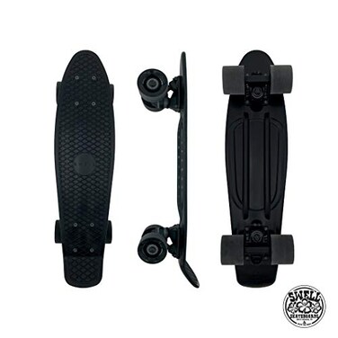 Swell Skateboards for Kids Ages 6-12   Cruiser Complete Skateboard for Beginners, Boys, Girls, Youths, Teens, Adults College Students   22 inch &amp; 28 Inch Plastic Retro Mini Skateboard (22" Black Sand)