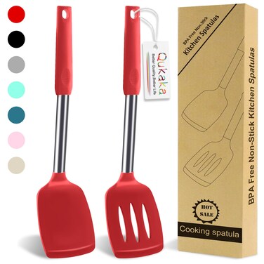2 Pack Silicone Spatula Set,Solid &amp; Slotted Spatulas Silicone Heat Resistant,Turner Spatulas for Kitchen Use,Rubber Spatulas for Fish, Eggs, Pancakes, WOK, Silicone Cooking Utensils