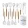 Country Kitchen Non Stick Silicone Utensil Set with Rounded Wood Handles for Cooking and Baking, 14 Piece Set, White