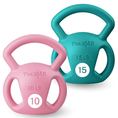 Yes4All Strength Training Kettlebells 10&amp;15lb Weight with Wide Multigrip Handle for Dumbbell Weights Exercises, Full Body Workout Equipment - Pink - 10 + 15lbs