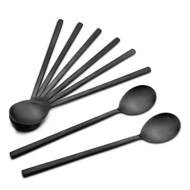 Soup Spoon,Korean Spoons, 8 Pieces Stainless Steel Asian Soup Spoon,8.5 Inch Soup Spoons,Long Handle Korean Spoon,Dinner Spoons Ramen Spoon for Home Kitchen or Restaurant (Black)