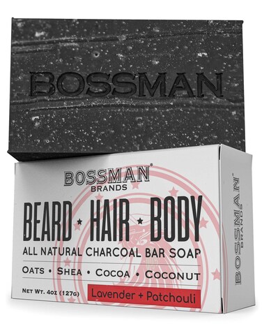 Bossman Men's Bar Soap 4 in 1 Beard Wash, Shampoo, Body Wash and Conditioner, 4 oz