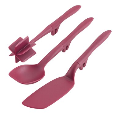 Rachael Ray Tools and Gadgets Lazy Crush &amp; Chop, Flexi Turner, and Scraping Spoon Set / Cooking Utensils - 3 Piece, Burgundy Red