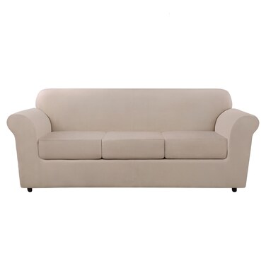 SureFit Ultimate Heavyweight Stretch Leather Individual 3 Cushion Sofa Slipcover - Pebbled Ivory (SF46676)