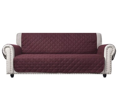 CHHKON Burgundy Sofa Cover for Dog 100% Waterproof Quilted Furniture Protector Sofa Slipcovers for Furniture Sofa with Side Pockets, Pets for Leather Couch (Burgundy, 68'')