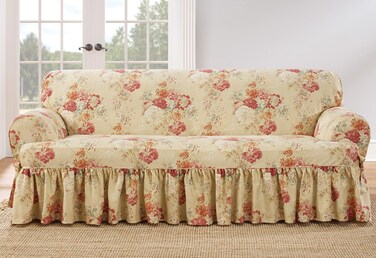 Waverly Ballad Bouquet 1 Piece T Cushion Sofa Slipcover in Blush