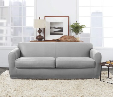 SureFit Home Decor FIT Ultimate Heavyweight Stretch Leather Individual 2 Cushion Sofa Slipcover - Pebbled Pebbled Gray