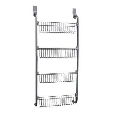 Home Basics Heavy Duty 4 Tier Over the Door Storage Shelf Hanging Cabinet Metal Pantry Rack Organizer Spice Space, Grey