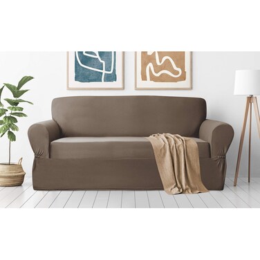 Zenna Home, Chocolate Furniture Cover: Stretch Plush 1-Piece Sofa Slipcover, Brown