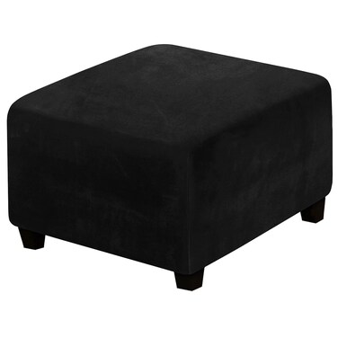 GAWEKIQE Home Decor High-Stretch Velvet Fabric Ottoman Slipcovers Footstool Slipcovers Square for Kids Pets Removable Washable Furniture Protector for Bedroom Living Room (Black)