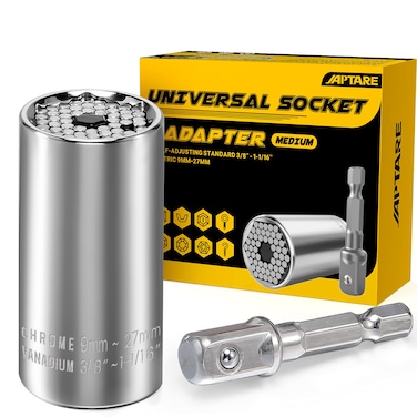 JAPTARE Universal Socket Tool, Super Socket Metric 9-27mm Multi-Function Ratchet Wrench with Power Drill Adapter, Standard 3/8'' - 1-1/16'' Socket Set for Christmas Gifts Father Men DIY Handyman