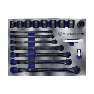 MichaelPro MP001218 18Pc Black Oxide Bolt Extractor Offset Wrench and Socket Set (Metric), 6-Point Rounded Box End Nut &amp; Bolt Remover   Rounded, Stripped, Thin Bolts Remover, with Cushion Grip Sockets