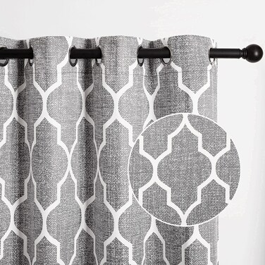StangH Moroccan Blackout Curtains - Grey Printed Kitchen Window Drapes Light Blocking Modern Home Decoration Heat Resistant Curtain Panels for Bedroom/Office, W52 x L63, 2 Panels