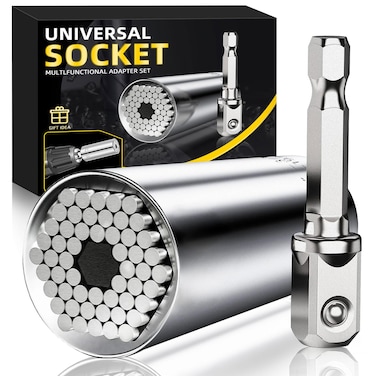 BOGRAND Valentines Day Gifts for Him Men, Universal Socket Tools, Father's Day Birthday Gifts for Men Husband Dad Handyman Boyfriend, Cool Gadgets Wrench Set with Power Drill Adapter-Silver