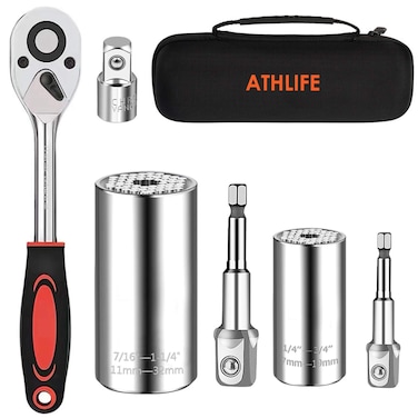 Athlife Universal Socket Wrench Set (11-32mm 7-19mm) Professional Sockets Tools Multi-function Wrench Repair Tool Kit with 3/8 inch Ratchet Wrench &amp; Power Drill Adapter Chrome Vanadium Steel