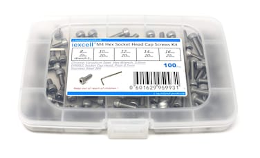iexcell 100 Pcs M4 x 8/10/12/14/16mm Thread Pitch 0.7 mm Stainless Steel 304 Hex Socket Head Cap Screws Bolts Assortment Kit