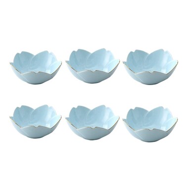 XIGUI Japanese Style Soy Sauce Dishes set of 6, Cherry Blossom Porcelain Sauce Dish Seasoning Dish Sushi Soy Dipping Bowl Dessert Bowl Appetizer Plates Serving Dish for Kitchen Home (Blue)