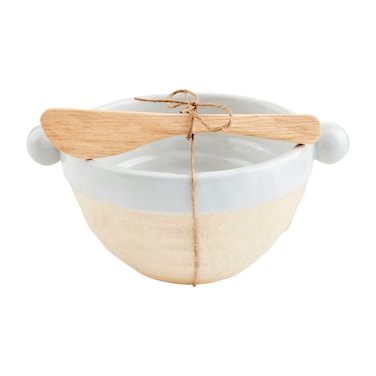 Mud Pie Stoneware Dip, bowl 3" x 5" dia   spreader 5 1/2", Two Beaded