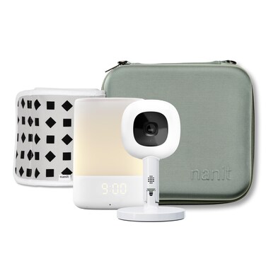 Nanit Travel Light Bundle Pro Camera with Portable Flex Stand, Sound + Light Audio Monitor &amp; Baby Night Light, and Travel Case - Green
