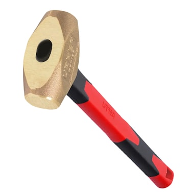 URREA Sledge Hammer - 30-Ounce Brass Head Drilling Hammer with Forged Striking Head &amp; Cushioned Fiberglass Handle - 1430FV