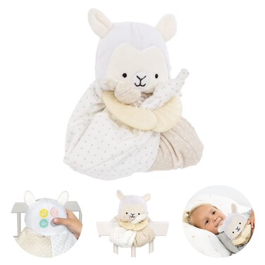 Lulyboo Lovey Baby Sleep Soother, Plush Security Blanket Teether with Music, White Noise and Vibration Machine, Attaches to Cribs, Llama