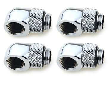 BXQINLENX Nickel-Plated Brass Silver Chrome G 1/4" Male to Female 90&Acirc;&deg; Rotary Enhance Multi-Link Adapter Fitting for Computer Water Cooling System(4 PCS)