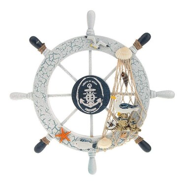 FRECI Nautical Bathroom Accessories Wooden Beach Boat Ship Steering Wheel Bedroom Wall Decor, B
