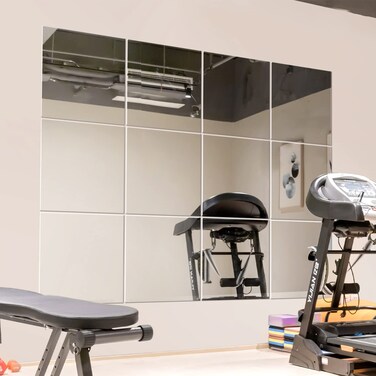 Murrey Home Gym Mirrors 8" Square Wall Mounted Mirror, Frameless Mirror for Wall, Set of 12, 2mm