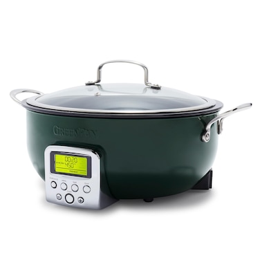 GreenPan Elite Essential Smart Electric 6QT Skillet Pot,Sear Saute Stir-Fry and Cook Rice, Healthy Ceramic Nonstick and Dishwasher Safe Parts, Easy-to-use LED Display, PFAS-Free, Ponderosa Pine