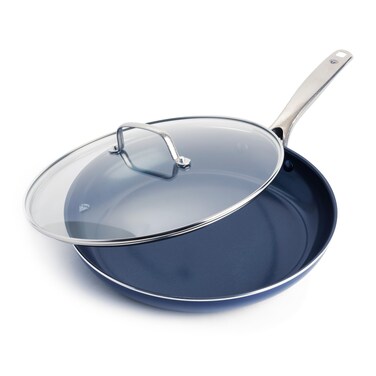 Blue Diamond Cookware 12" Frying Pan Skillet, Diamond Infused Healthy Ceramic Nonstick, PFAS and PFOA-Free, Dishwasher Safe, Oven Safe, Even Heating, Metal Utensil Safe, Warp Control, Blue