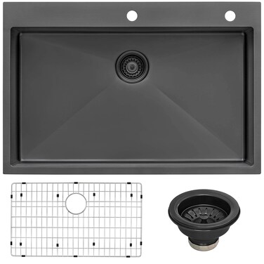 Ruvati 33 inch Gunmetal Black Stainless Steel Workstation Drop-in Topmount Kitchen Sink Single Bowl - RVH5003BL