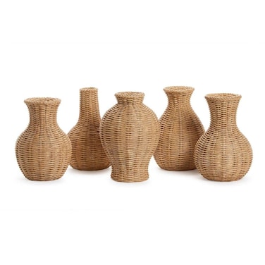 Two's Company Natural Beauties Set of 5 Basket Weave Pattern Vases - Resin