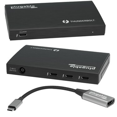 Plugable Thunderbolt Hub, 4-in-1 Pure USB-C Design, Includes USB-C to 4K HDMI Adapter, Laptop Charging, Compatible with Mac, Windows, Thunderbolt 4, USB4, Thunderbolt 3, USB-C Devices, Driverless