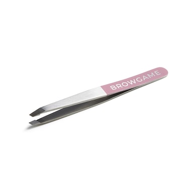 Browgame Original Slanted Tweezer - Precise, Extra Sharp Plucking Tool For Easy, Painless Hair Removal - Easy Grip For Meticulous Shaping - Stainless Steel Design For Sensitive Skin - Pink - 1 Pc