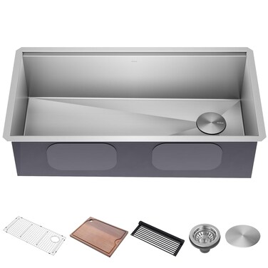 KRAUS Kore 36-Inch Undermount Workstation 16 Gauge Single Bowl Stainless Steel Kitchen Sink with Accessories, KWU110-36