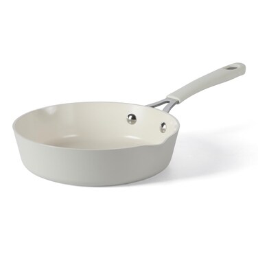 Martha Stewart Heathland 8 Inch Aluminum Fry Pan Cookware Non-Toxic Premium Ceramic Non Stick Frying Pan, Kitchen Egg Pan, Omelet Pan, Always Pan, Pots and Pans, Linen White, Induction Safe