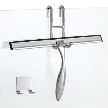 Simtive 12-Inch Shower Squeegee Set, Includes Shower Door Hook and Adhesive Hook, Squeegee for Shower Doors, Mirror and Window, Silver
