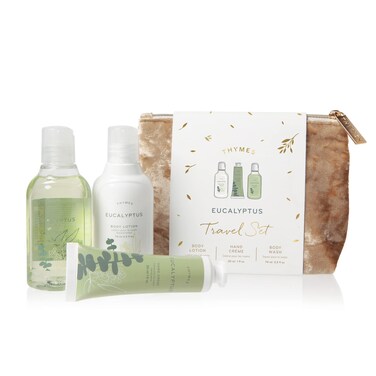 Thymes Travel Set and Beauty Bag - Contains Body Wash, Body Lotion &amp; Hand Cream - Eucalyptus
