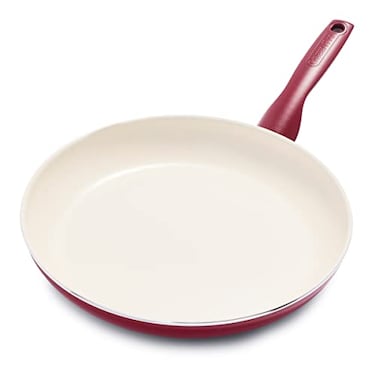 GreenPan Rio Healthy Ceramic Nonstick 12" Frying Pan Skillet, PFAS-Free, Dishwasher Safe, Red