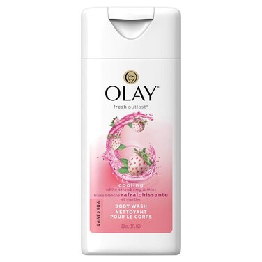 Olay Fresh Outlast Cooling White Strawberry &amp; Mint Body Wash, Hydrating, 3 Fl Oz (89 Ml); Travel Size