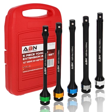ABN 1/2in Drive 8in Long Color-Coded Torque Limiting Socket Extension Bar 5pc Tool Kit 65-140 ft/lb Set