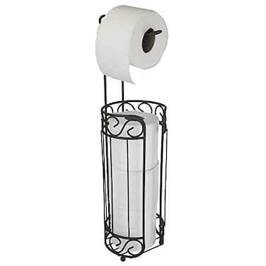Home Basics Scroll Design Dispensing Toilet Paper Holder Stand, (Bronze) Steel Free-Standing Holder   Bathroom Toilet Paper Holder with Non-Skid Feet