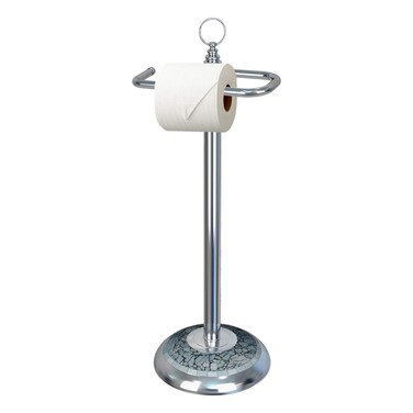 Nusteel TGC13AMH nu Steel Freestanding Toilet Tissue Paper Roll Holder Stand Metal with Chrome and Aqua Mosaic Finish