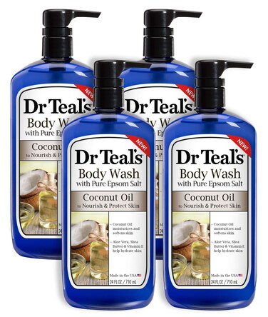 Dr Teal's Coconut Oil Body Wash, 4 Pack, 24 Fl Oz Each, Nourish &amp; Protect, Moisturizing, Unisex