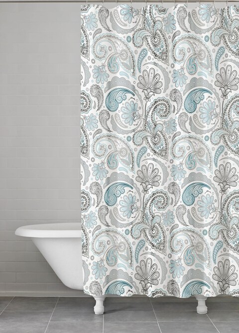 Kassatex SPS-115-BGR Paisley Shower Curtain, Blue/Grey, 72 by 72-Inch