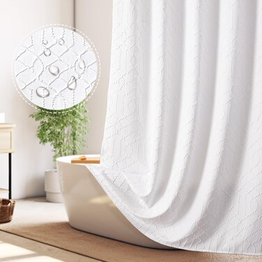 OWENIE White Shower Curtain for Bathroom, 3D Embossed Geometric Polyester White Water-Proof Fabric Shower Curtains, Modern Luxury Elegant Innovative Design Hotel Style, 72 x 72 Inch