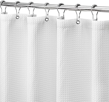 Extra Long Shower Curtain,White Shower Curtain Waffle Shower Curtain Fabric Heavy Duty Hotel Quality Bathroom Shower Curtains - Spa,Hotel Luxury Bathroom Curtain,Waterproof,Washable,72 x 96 Inches